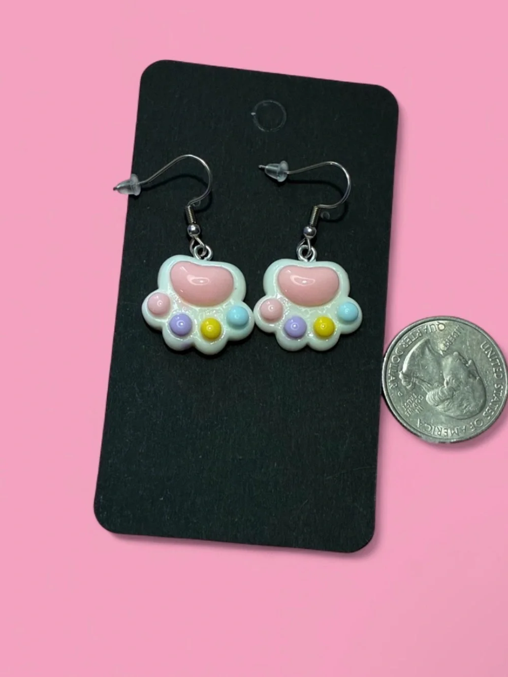 Pastel Paw Print Dangle Earrings - Pink Multi